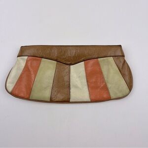 Hobo International striped leather clutch. Tan, orange and white stripes
